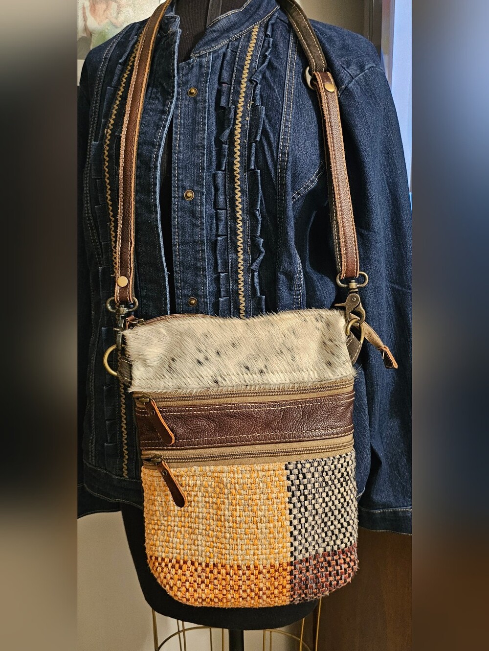 Myra Mixed Material Crossbody
